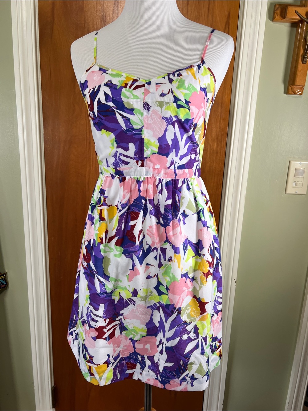J. Crew Purple, Pink and Yellow Floral Spaghetti-Strap Mini Dress